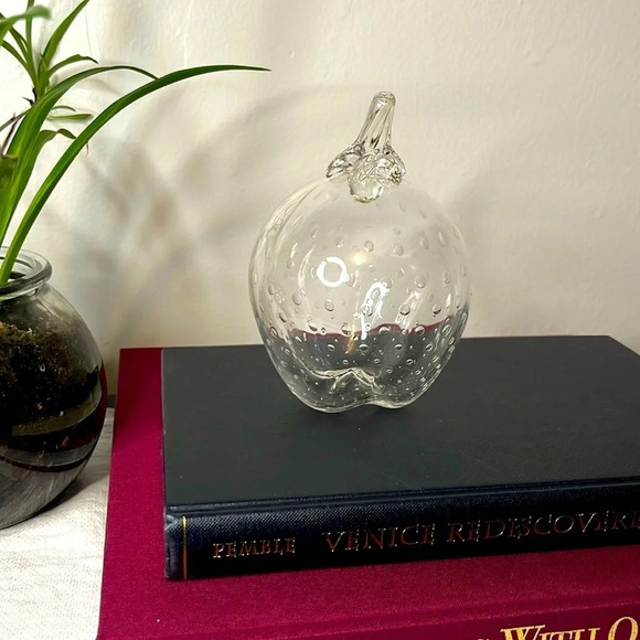 Handmade Other - Strawberry Controlled Bubbles Hand Blown Large Clear‎ Glass Art Sculpture Signed